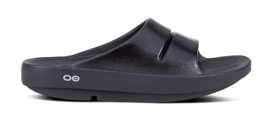 * Oofos Women'S Ooahh Luxe Slide Sandal (Black) Footwear