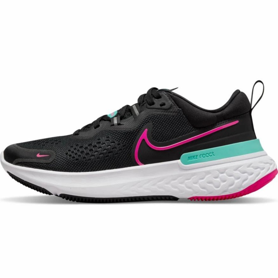 * Nike Women'S React Miler 2 (004 Black/Pink Prime/Washed Teal/White) Footwear