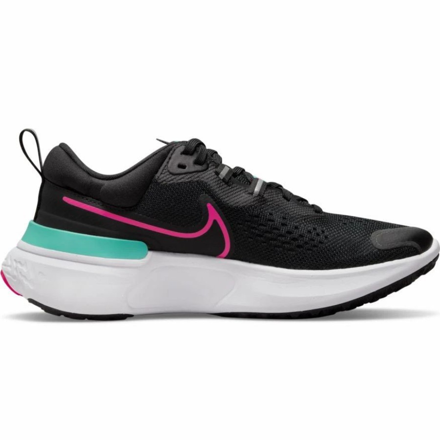 * Nike Women'S React Miler 2 (004 Black/Pink Prime/Washed Teal/White) Footwear