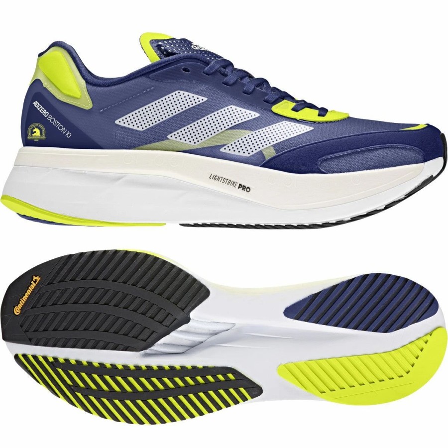 * Adidas Men'S Adizero Boston 10 (Victory Blue/Cloud White/Solar Yellow) Footwear