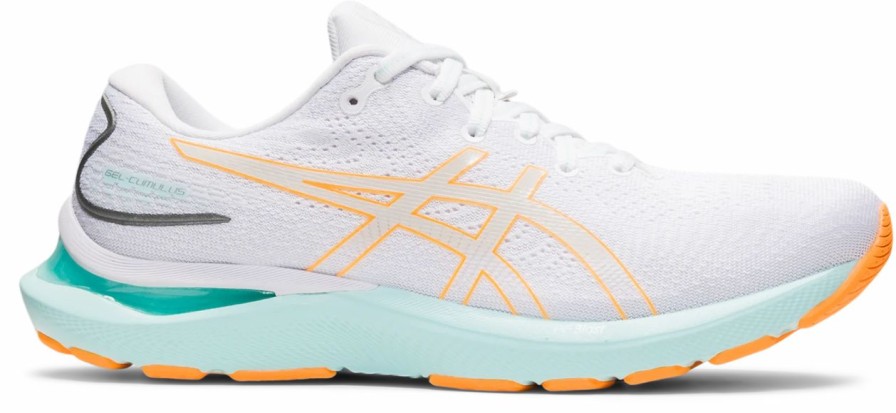 * Asics Women'S Gel-Cumulus 24 (100 White/Orange Pop) Footwear