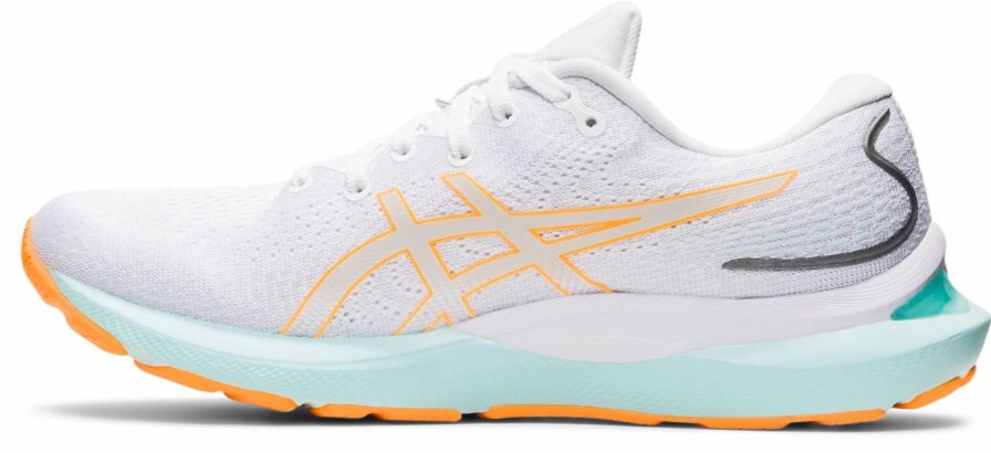 * Asics Women'S Gel-Cumulus 24 (100 White/Orange Pop) Footwear