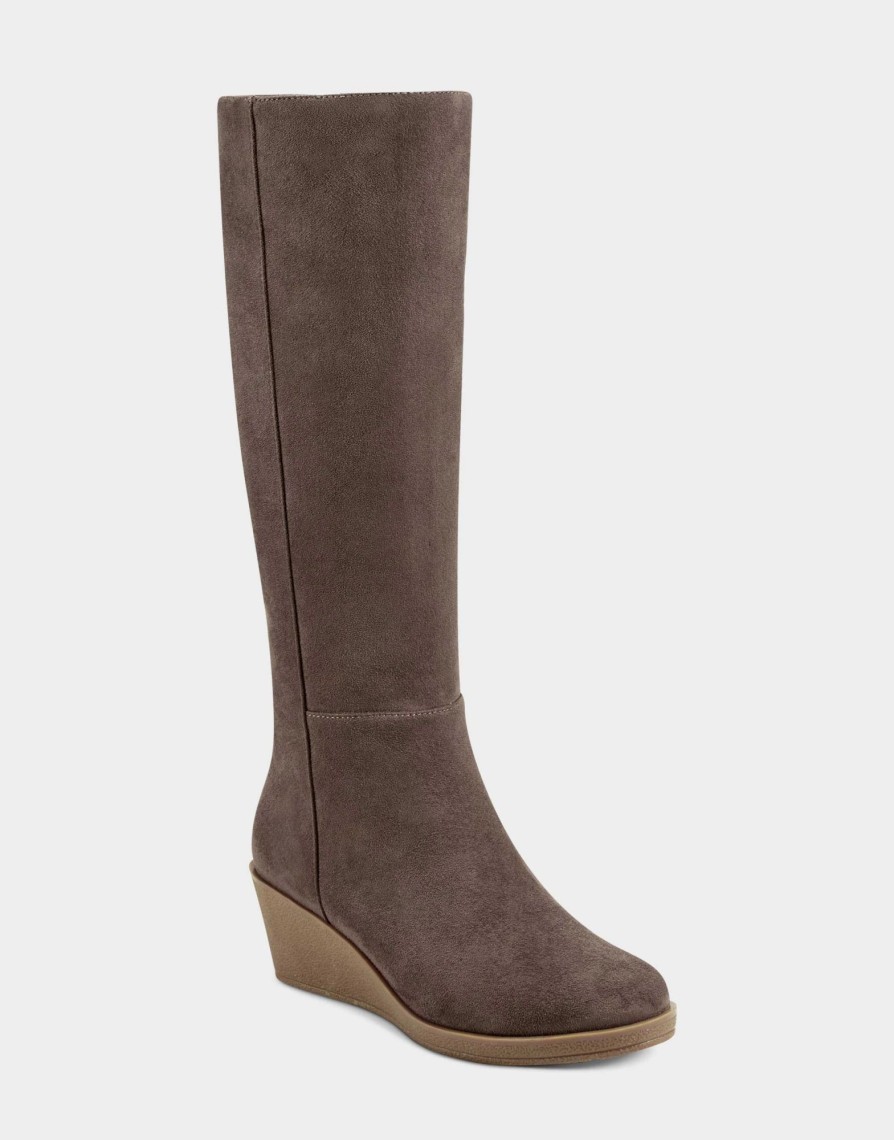 * Aerosoles Brenna Taupe Faux Suede Tall Boots