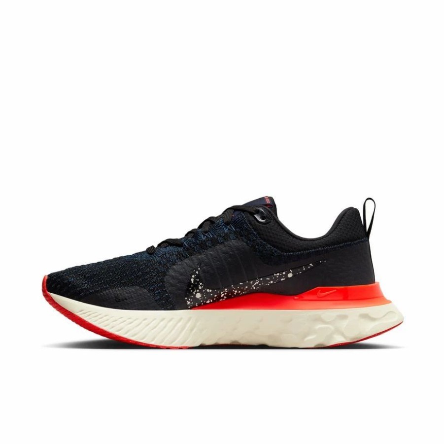 * Nike Men'S React Infinity Run Flyknit 3 (002 Black/Black/Obsidian/Bright Crimson) Footwear