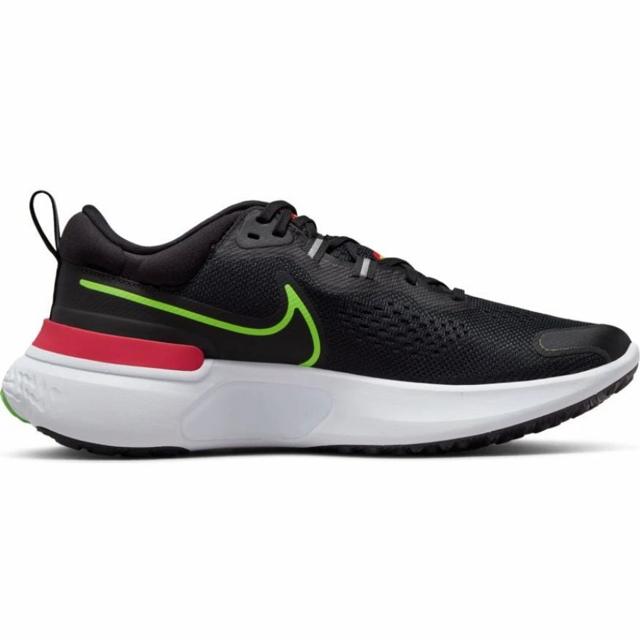 * Nike Men'S React Miler 2 (006 Black/Green Strike/Siren Red/White) Footwear