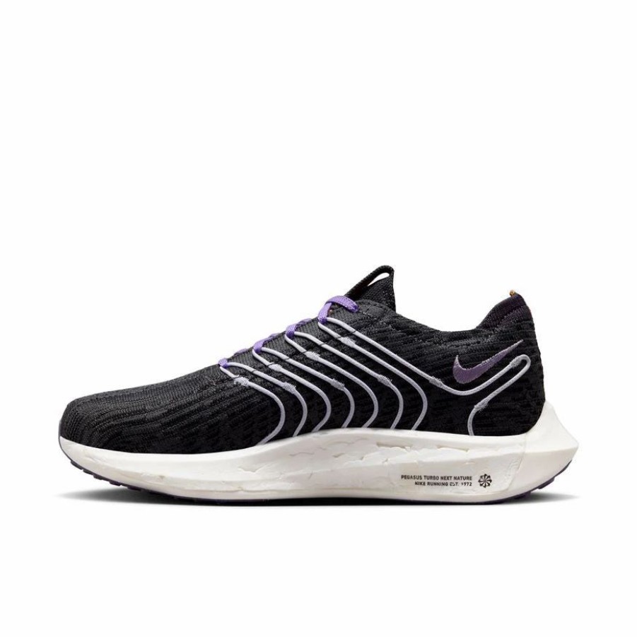 * Nike Women'S Pegasus Turbo Flyknit Next Nature (003 Black/Peach Cream/Anthracite/Cave Purple) Footwear