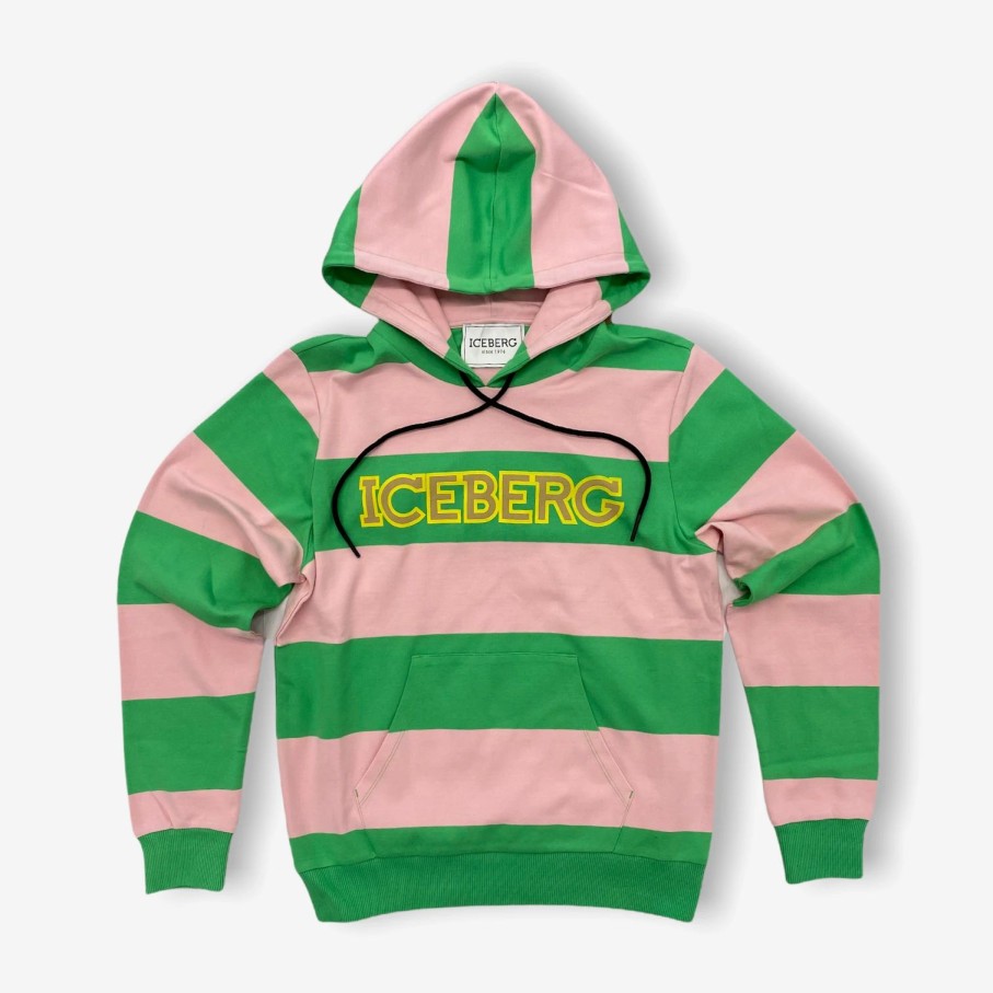 * Iceberg Stripe Hooded Sweater Pop Vibes Pink Green Iceberg