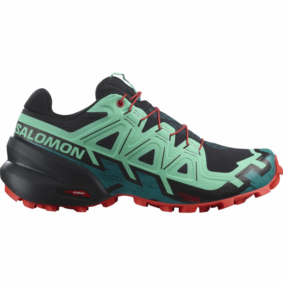 * Salomon Women'S Speedcross 6 (Black/Biscay Green/Fiery Red) Footwear