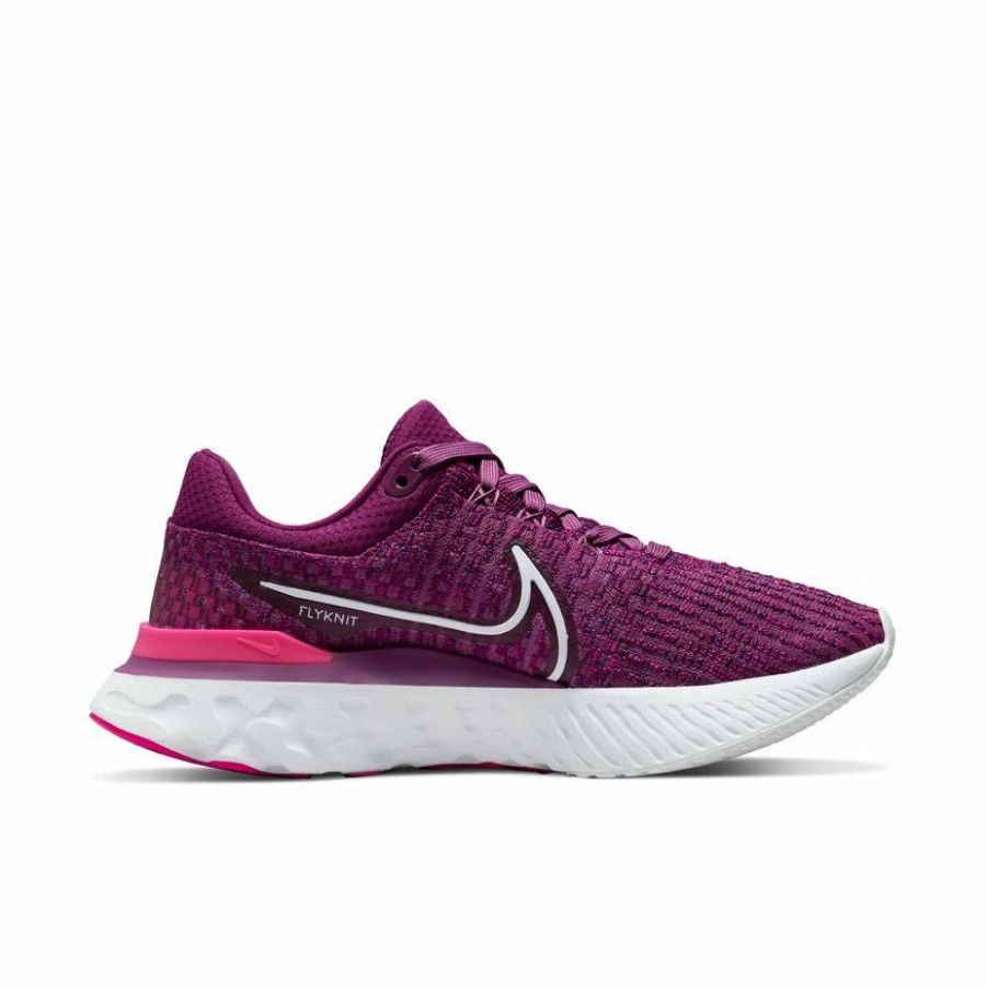 * Nike Women'S React Infinity Run Flyknit 3 (500 Light Bordeaux/White/Pink Prime/Sangria) Footwear