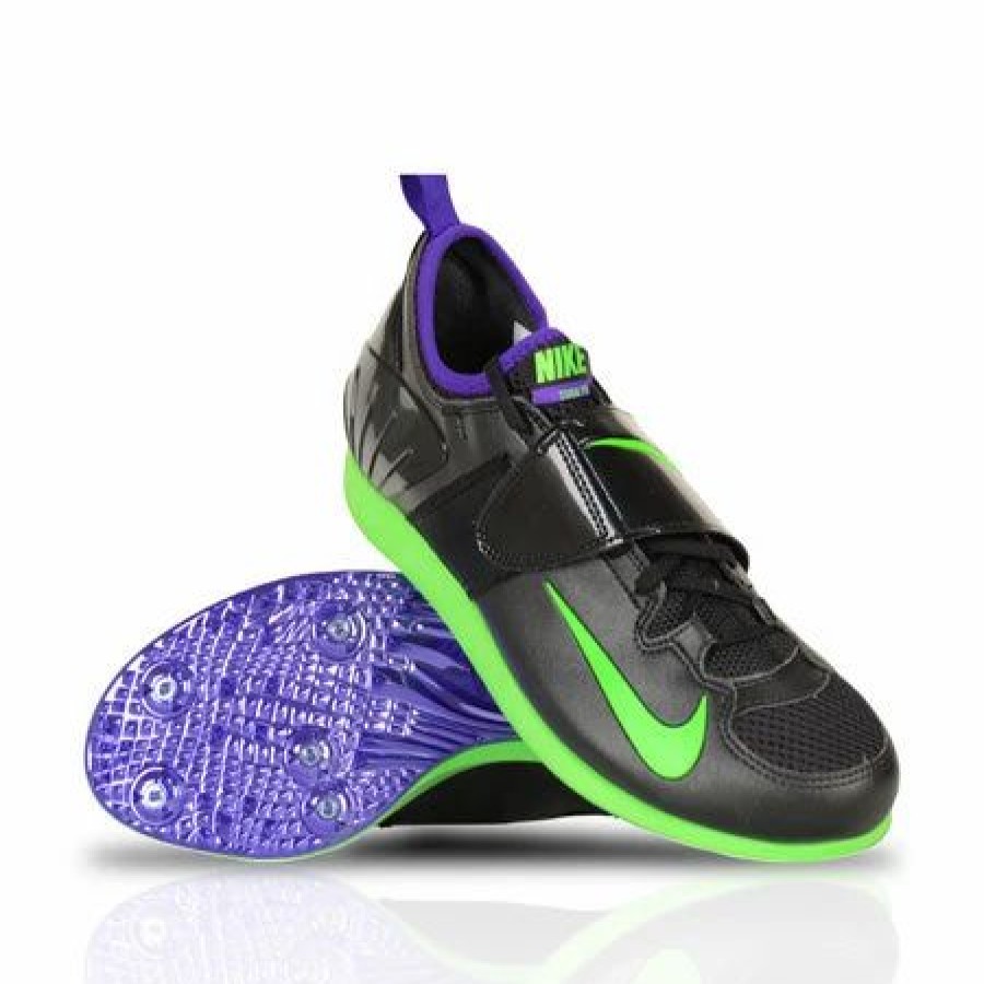 * Nike Uni Zoom Pole Vault Ii (035 Black/Green Trike-Frc Purple) Footwear