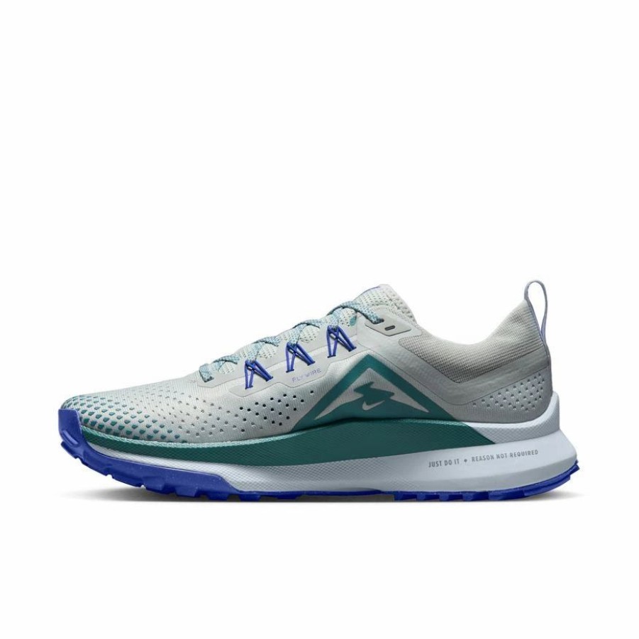 * Nike Men'S React Pegasus Trail 4 (005 Light Silver/Mineral Teal/Racer Blue) Footwear