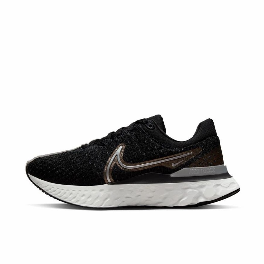 * Nike Women'S React Infinity Run Flyknit 3 (009 Black/Metallic Silver/Anthracite) Footwear