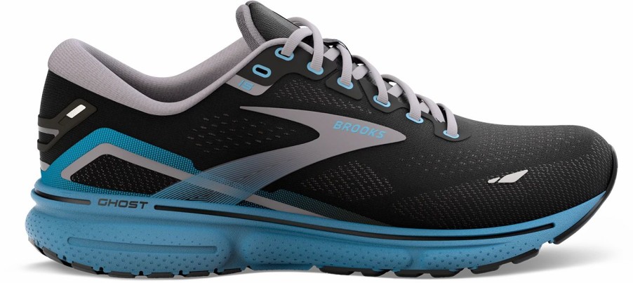 * Brooks Men'S Ghost 15 (056 Black/Blackened Pearl/Blue) Footwear