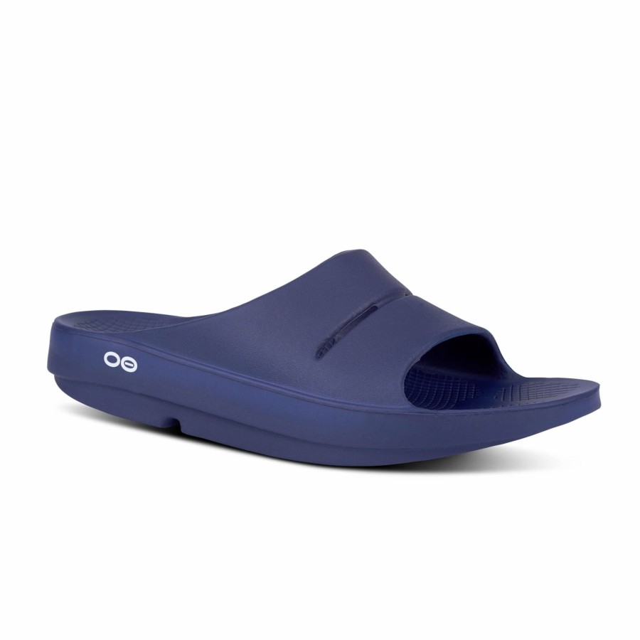 * Oofos Uni Ooahh Slide Sandal (Navy) Footwear