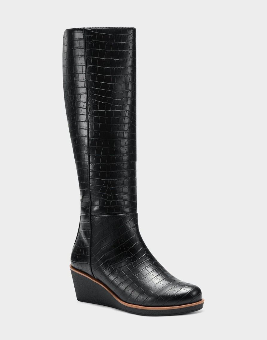 * Aerosoles Brenna Black Croco Tall Boots